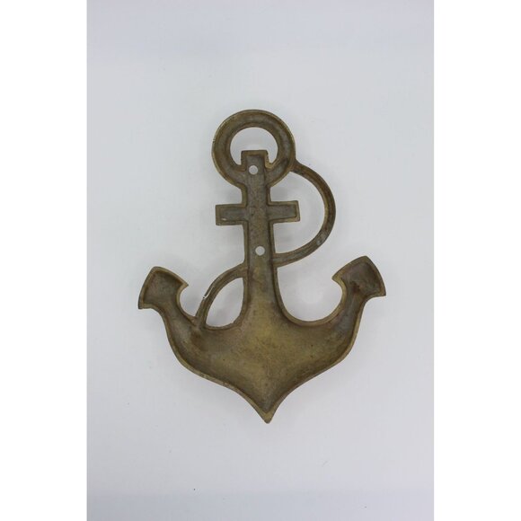 Vintage Brass Anchor Wall Hook Nautical 3 Hook Hanger Solid Brass Rope Detail 6x - Picture 3 of 7